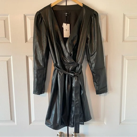 7 For All Mankind | Dresses | Nwt 7 For All Mankind Black Faux Leather Wrap  Dress M | Poshmark